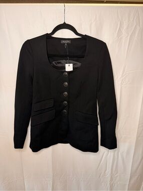 rag & bone Black Scoop-Neck Buttoned Blazer